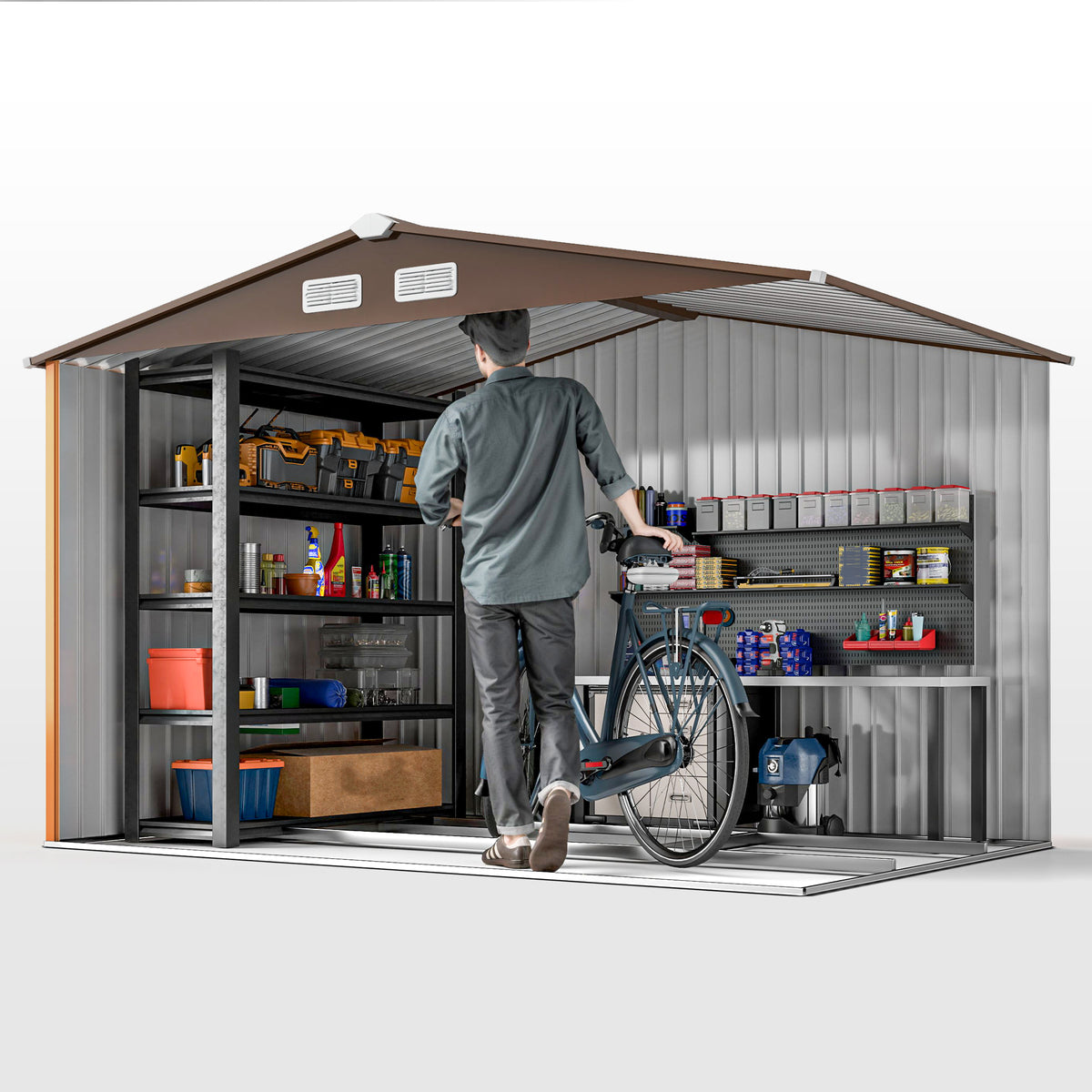 Gartenhaus 4,9 m² Geräteschuppen Gartenschrank Schiebetür Belüftung Stahlblech Gelb