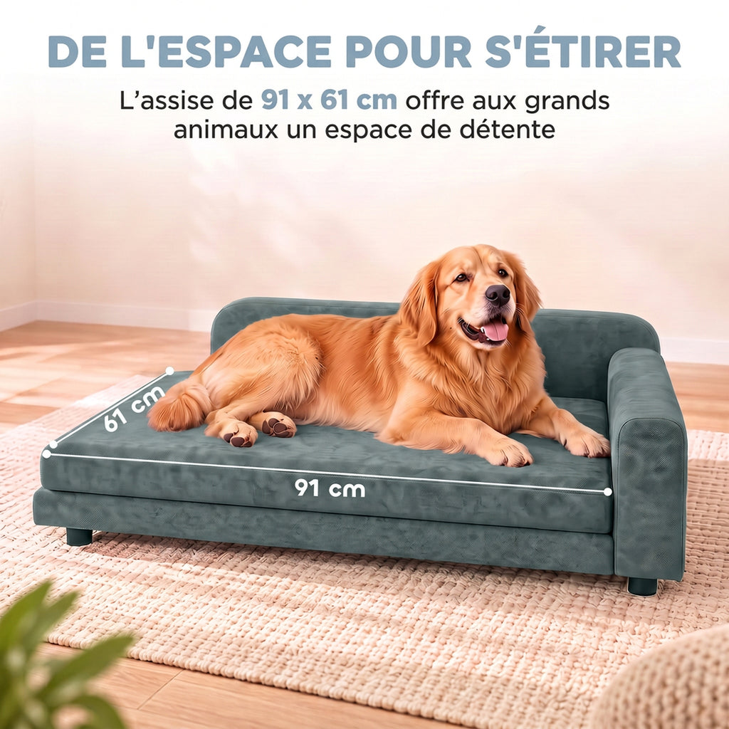 Hundesofa Hundebett abnehmbares waschbares Kissen hohe Rückenlehne Armlehnen Samt 101x66x34,5cm Grau