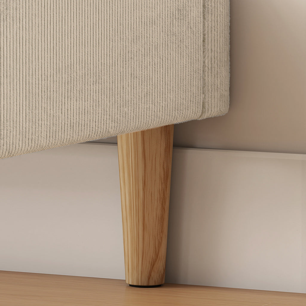Bettrahmen 160 x 200 cm mit Lattenrost, gepolstertes Doppelbett aus Kord, Stauraum darunter, Creme