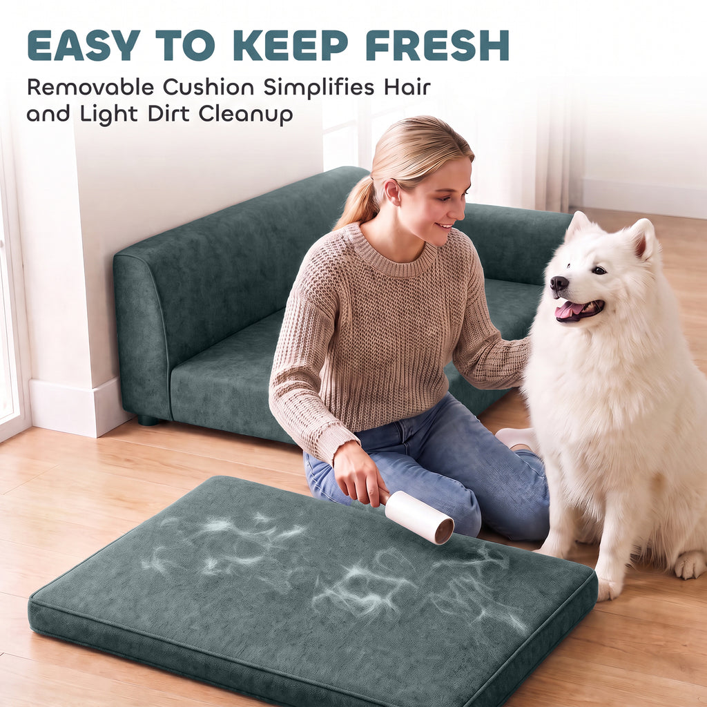 Hundesofa Hundebett abnehmbares waschbares Kissen hohe Rückenlehne Armlehnen Samt 101x66x34,5cm Grau