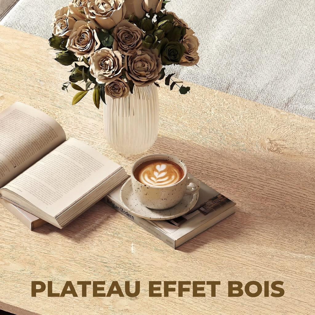 Table Basse Moderne Bicolore à Niveaux Décalés avec Étagère de Rangement, 95 x 55 x 50 cm, Bois Naturel et Noir