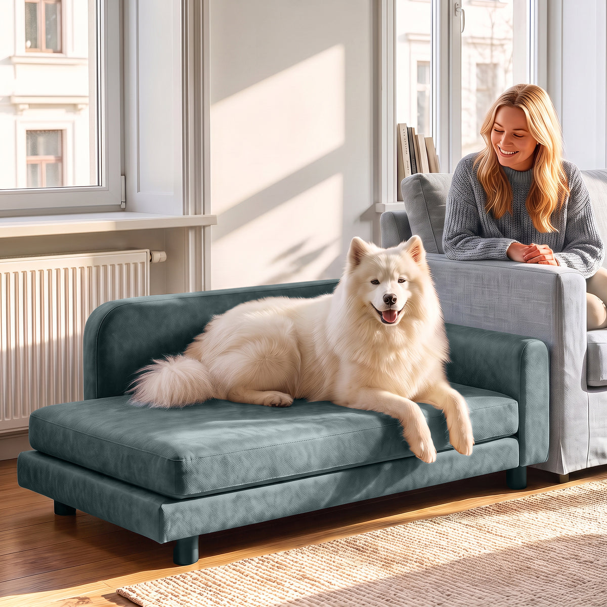 Hundesofa Hundebett abnehmbares waschbares Kissen hohe Rückenlehne Armlehnen Samt 101x66x34,5cm Grau