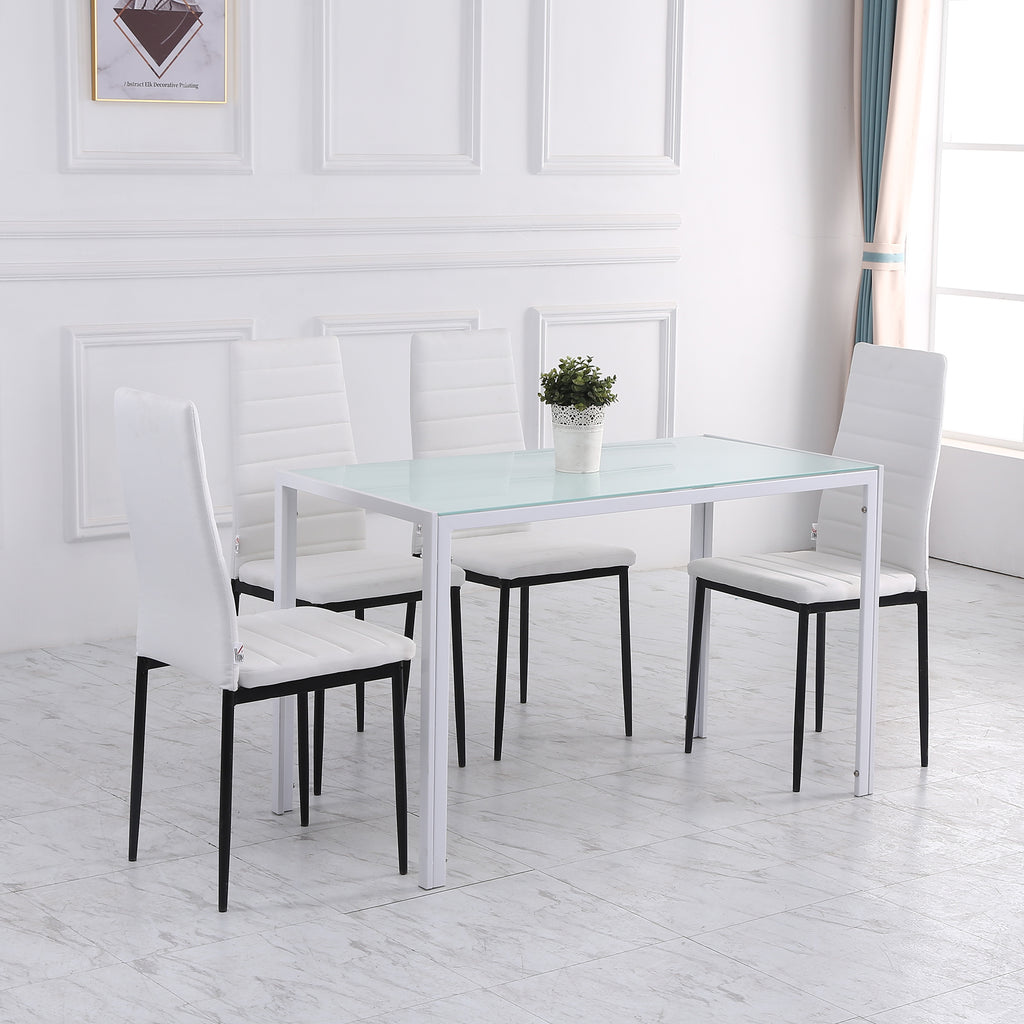 Lot de 4 chaises de salle à manger chaises de cuisine avec dossier haut pieds en métal et tissu en lin 41x50x97cm blanc