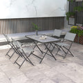 Gartenmöbel-Set, 4 Stühle + 1 Tisch, 5-teilige Gartenlounge, stapelbare Textilene-Stühle, Tischplatte aus grauem Sicherheitsglas