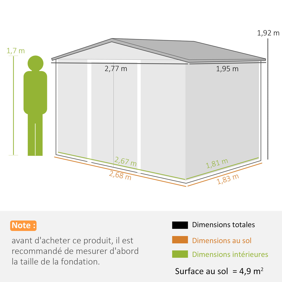 Gartenhaus 4,9 m² Geräteschuppen Gartenschrank Schiebetür Belüftung Stahlblech Gelb
