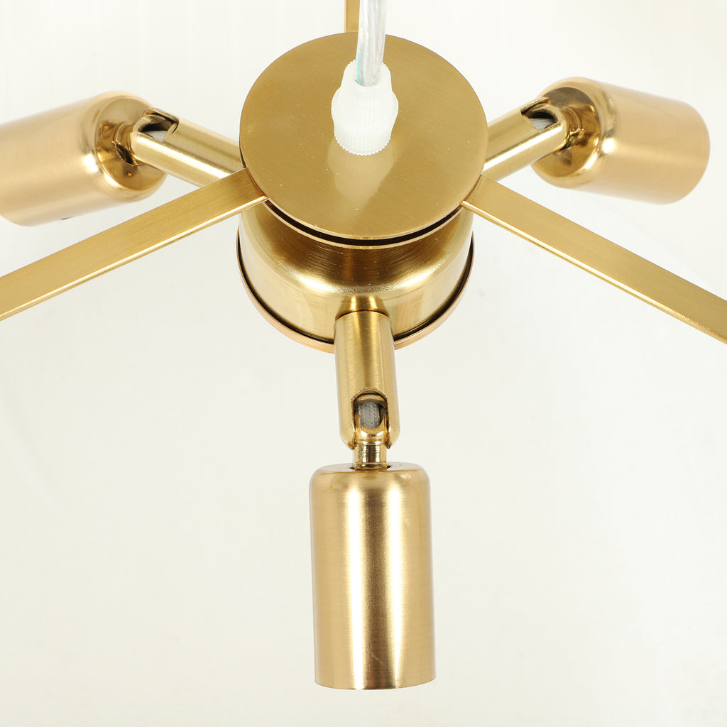 Suspension Luminaire à 3 Abat-Jour Effet Lin, Ampoule Non Incluse E14 40 W, Câble Réglable, Rosace Dorée, Beige