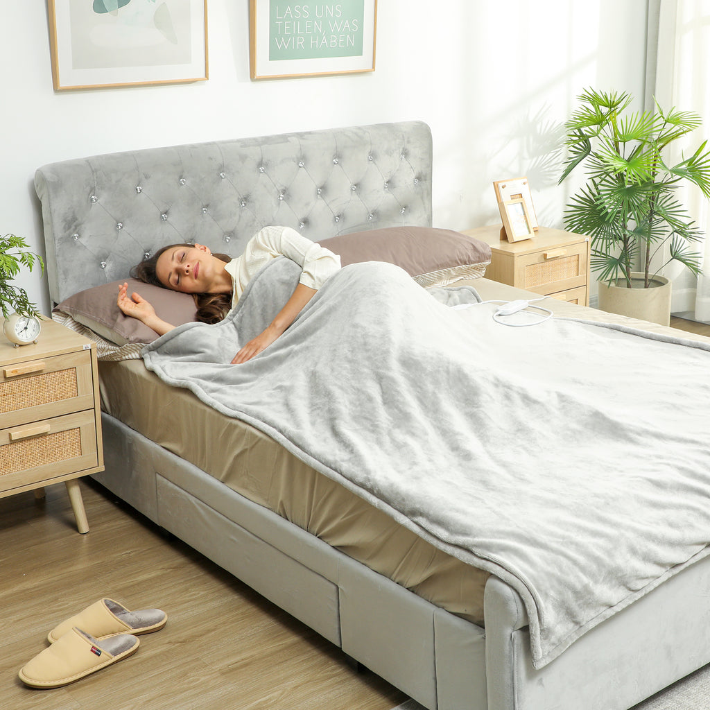 Couverture chauffante, plaid chauffant, 9 niveaux de chauffage, minuterie 9H, lavable en machine, 180x130cm, gris