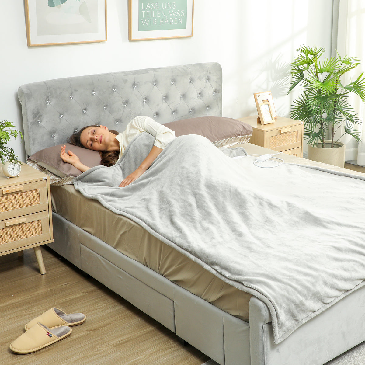 Couverture chauffante, plaid chauffant, 9 niveaux de chauffage, minuterie 9H, lavable en machine, 180x130cm, gris