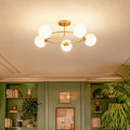 Plafonnier lustre moderne, luminaire plafonnier à 5 lumières avec culot G9, montage semi-affleurant, doré et blanc