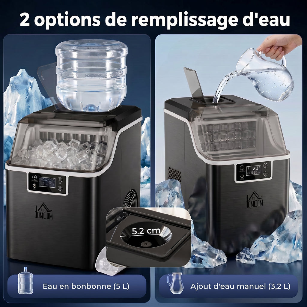 Eiswürfelmaschine, 20 kg in 24 Std., 24 Eiswürfel in 14-18 Min., Ice Maker mit Selbstreinigungsfunktion, 25,2x36x37,1 cm, schwarz