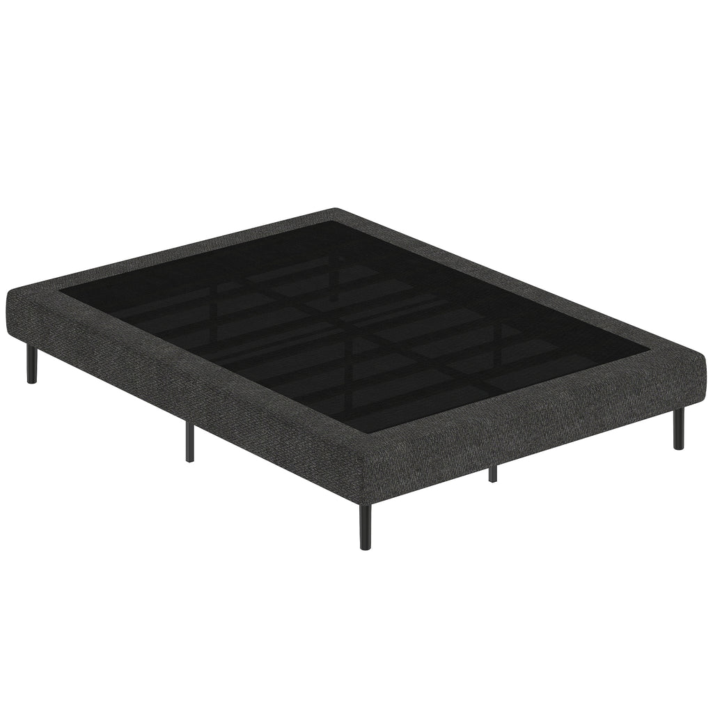 Sommier Tapissier 140x190 cm, Cadre de Lit avec Revêtement en Chenille, 10 Lattes Bois, 9 Pieds Stables, Gris
