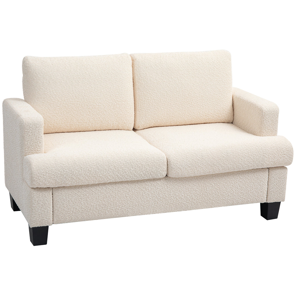 Canapé 2 places 120 cm avec coussins de dossier amovibles, tissu chenille pour salon, chambre, bureau, beige