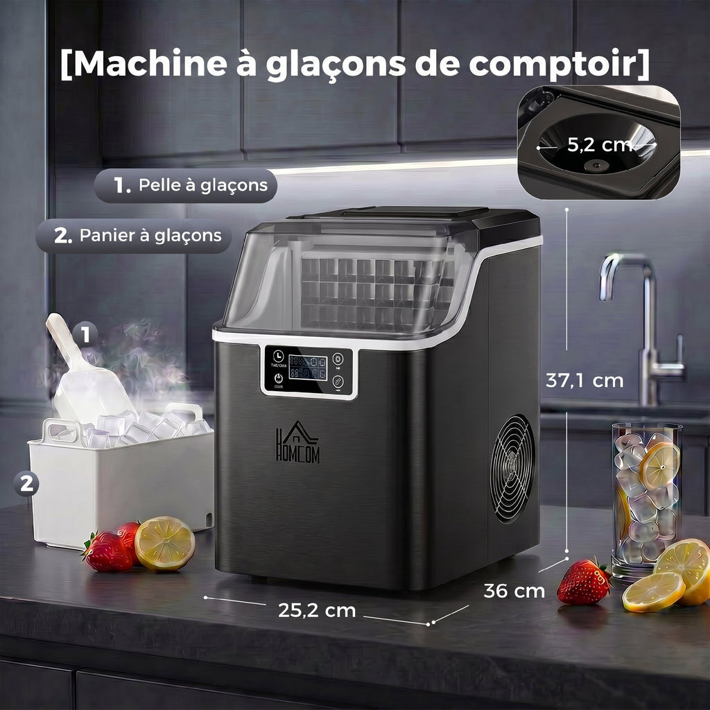 Eiswürfelmaschine, 20 kg in 24 Std., 24 Eiswürfel in 14-18 Min., Ice Maker mit Selbstreinigungsfunktion, 25,2x36x37,1 cm, schwarz