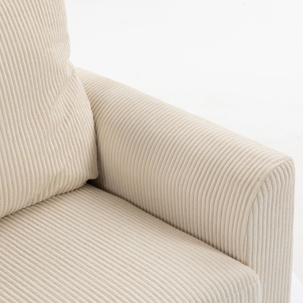 Canapé 2 Places en Velours Côtelé, Canapé de Salon 144 cm avec Assise Large Rembourrée, 2 Oreillers, Beige