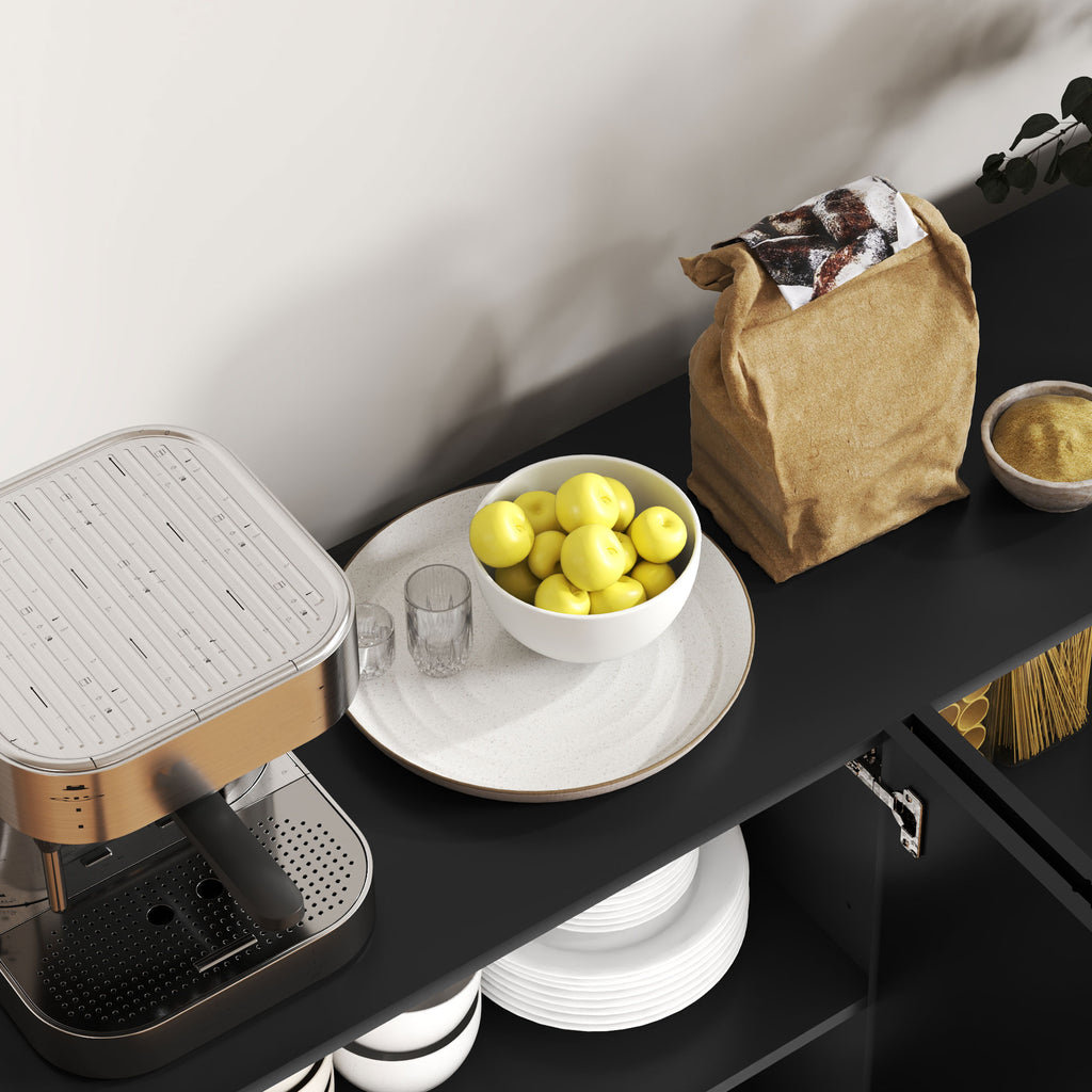 Buffet design contemporain graphique 2 placards porte étagères réglables en bois noir métal doré