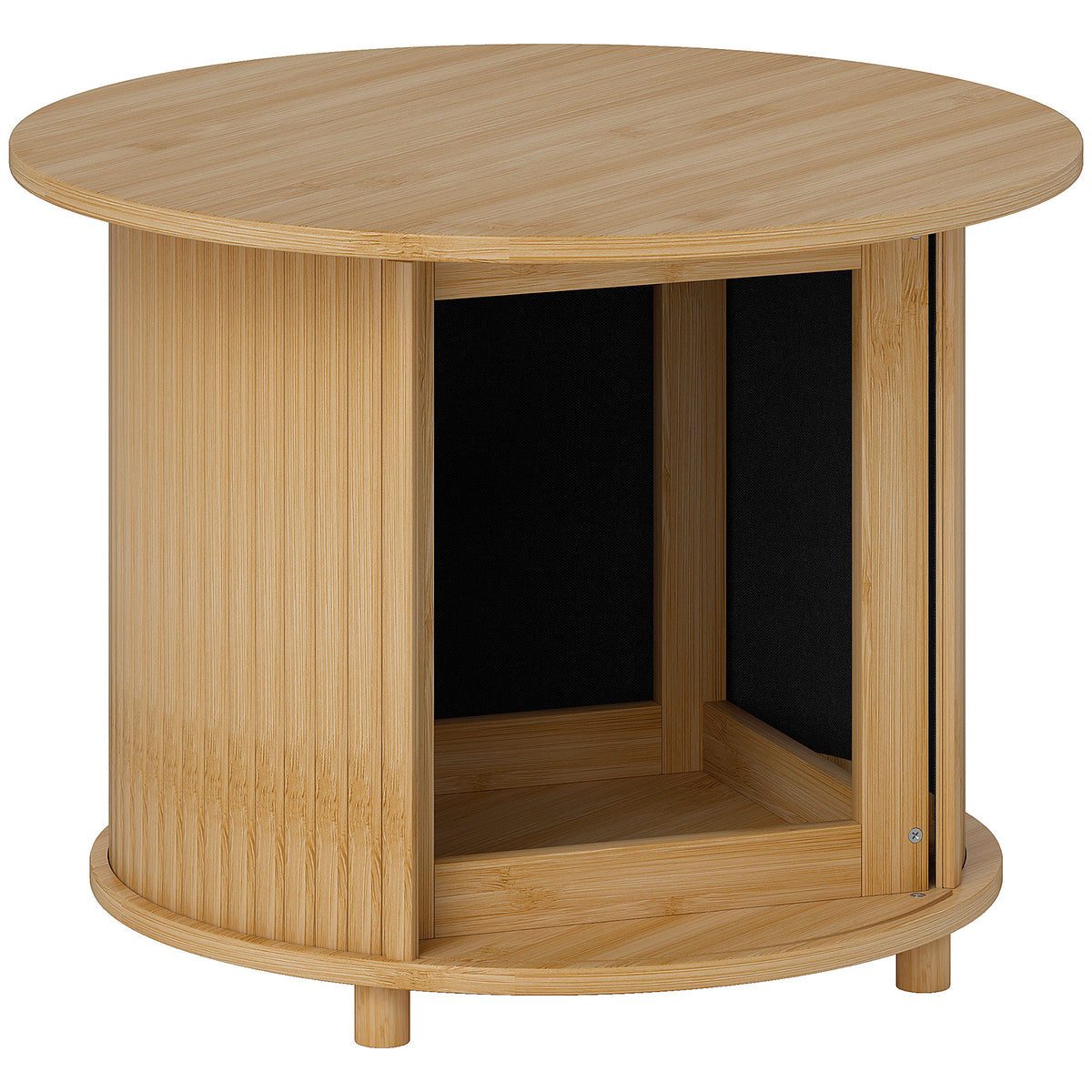 Table basse ronde table de salon en bambou avec rangement caché et porte coulissante, dim. Ø 60 x 45H cm, bois naturel