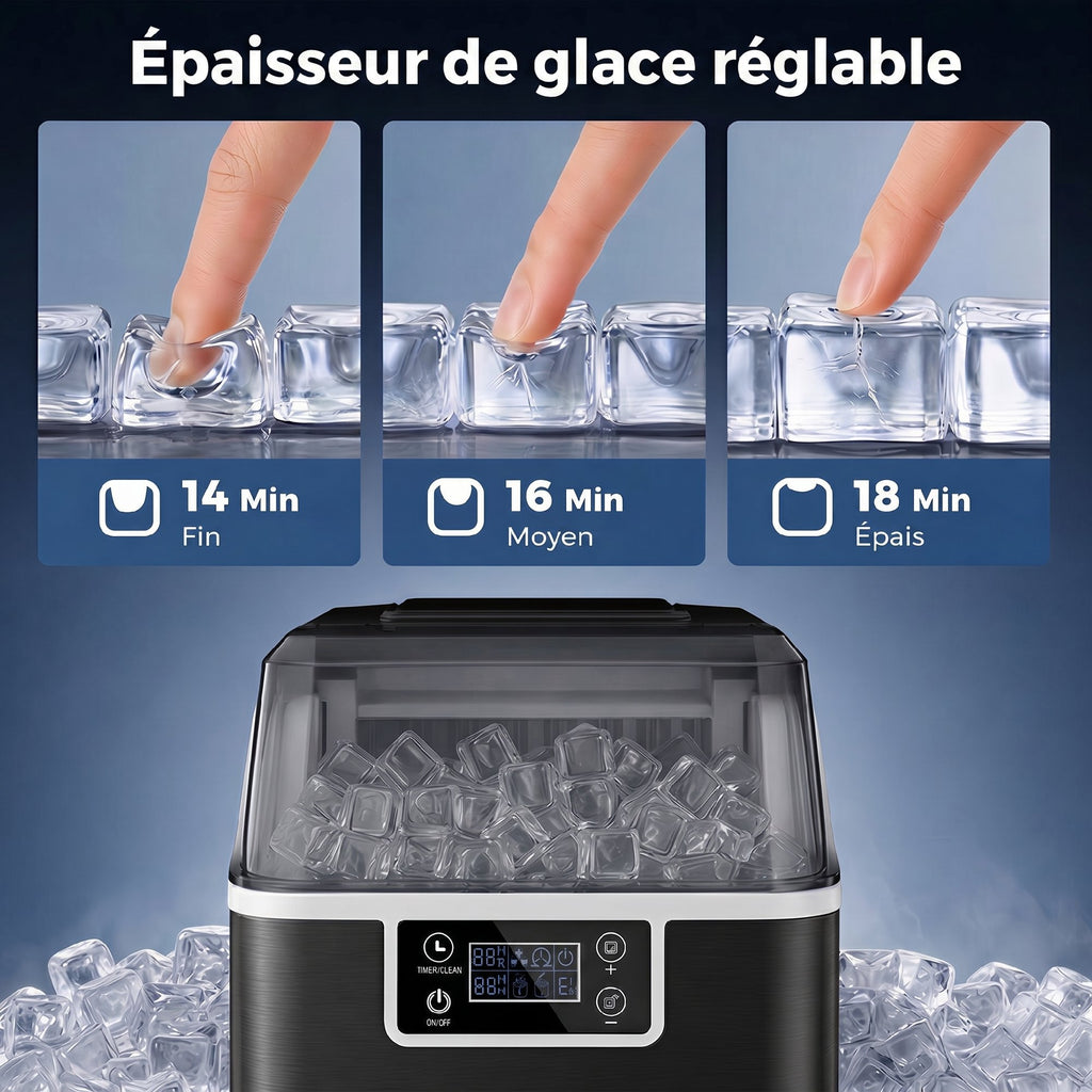 Eiswürfelmaschine, 20 kg in 24 Std., 24 Eiswürfel in 14-18 Min., Ice Maker mit Selbstreinigungsfunktion, 25,2x36x37,1 cm, schwarz