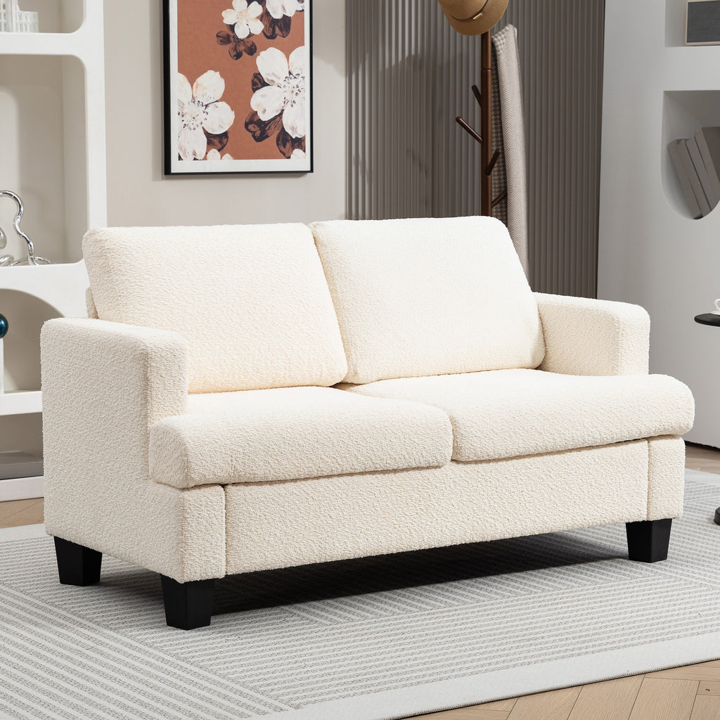 Canapé 2 places 120 cm avec coussins de dossier amovibles, tissu chenille pour salon, chambre, bureau, beige