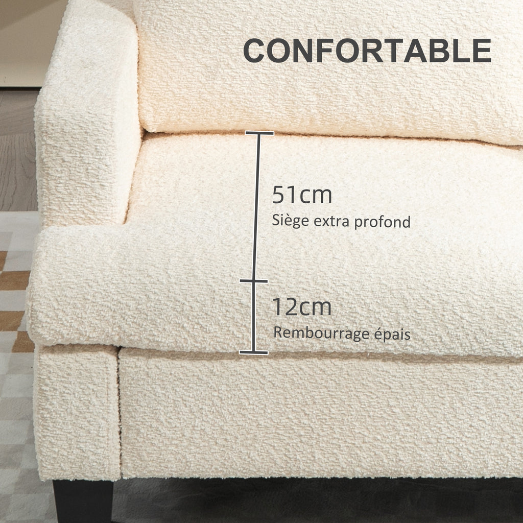 Canapé 2 places 120 cm avec coussins de dossier amovibles, tissu chenille pour salon, chambre, bureau, beige