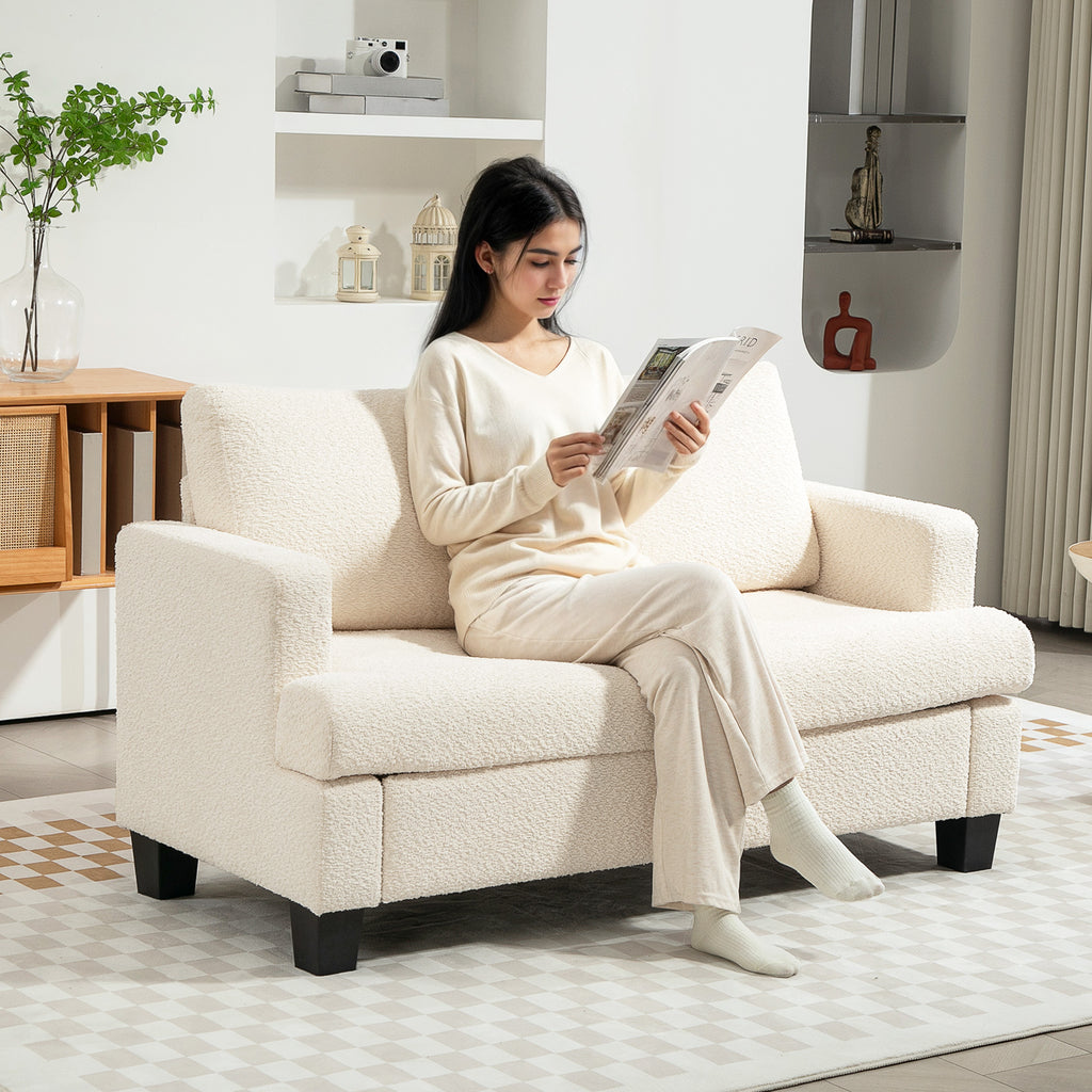 Canapé 2 places 120 cm avec coussins de dossier amovibles, tissu chenille pour salon, chambre, bureau, beige