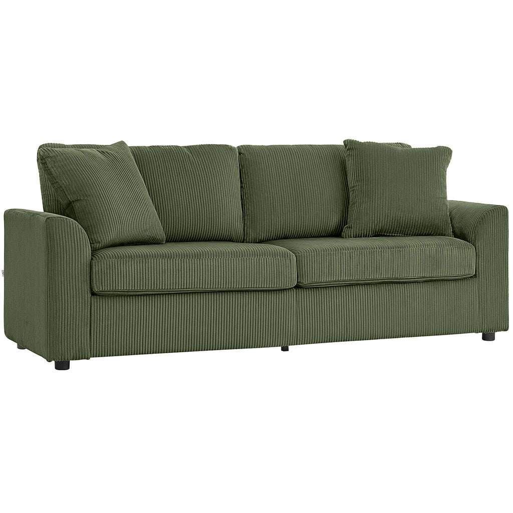 Canapé 3 places 212 cm avec 2 coussins à ressorts, tissu velours côtelé, pour salon, chambre, bureau à domicile, vert