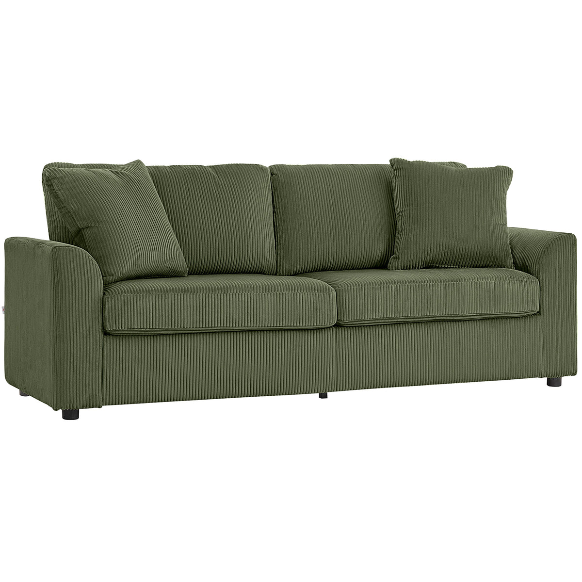 Canapé 3 places 212 cm avec 2 coussins à ressorts, tissu velours côtelé, pour salon, chambre, bureau à domicile, vert