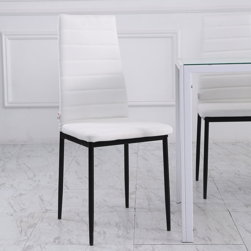 Lot de 4 chaises de salle à manger chaises de cuisine avec dossier haut pieds en métal et tissu en lin 41x50x97cm blanc