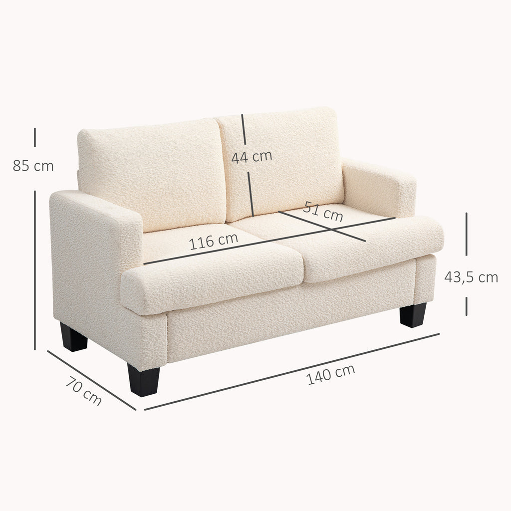 Canapé 2 places 120 cm avec coussins de dossier amovibles, tissu chenille pour salon, chambre, bureau, beige