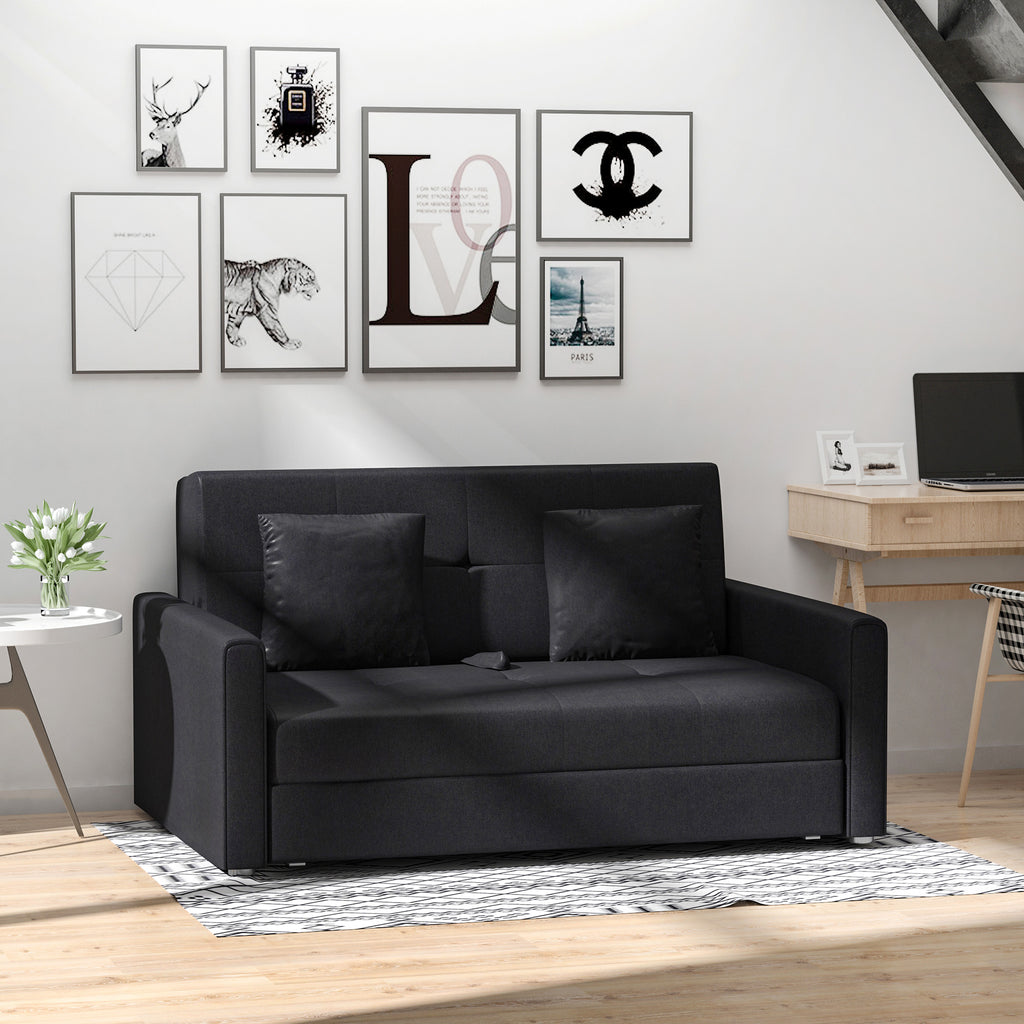 Canapé-lit 2 places convertible 2 en 1 avec 2 coussins et coffre de rangement intégré 152 x 101 x 81 cm gris foncé