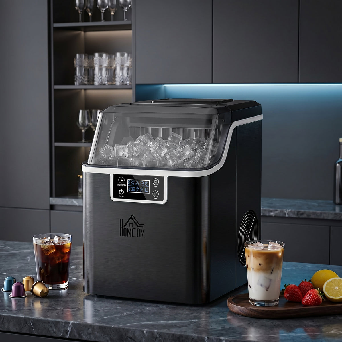 Eiswürfelmaschine, 20 kg in 24 Std., 24 Eiswürfel in 14-18 Min., Ice Maker mit Selbstreinigungsfunktion, 25,2x36x37,1 cm, schwarz