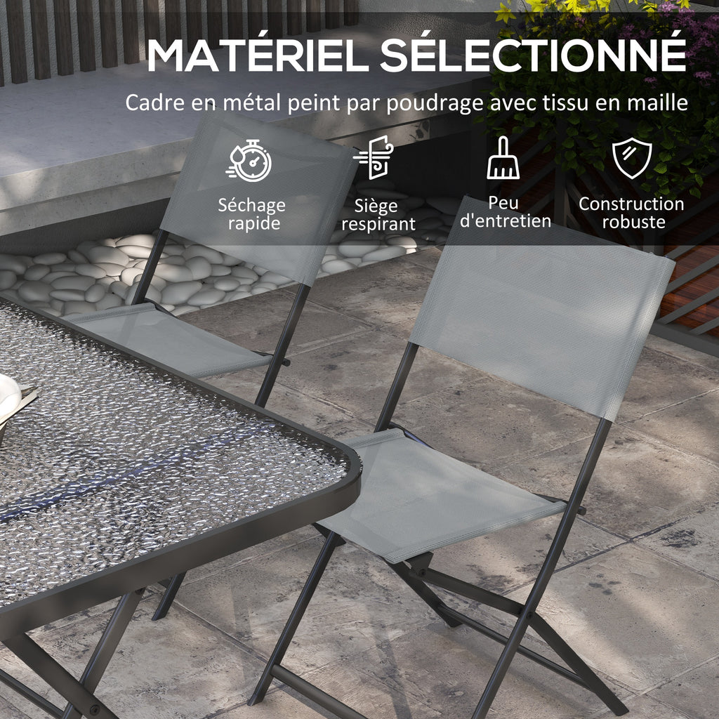Gartenmöbel-Set, 4 Stühle + 1 Tisch, 5-teilige Gartenlounge, stapelbare Textilene-Stühle, Tischplatte aus grauem Sicherheitsglas