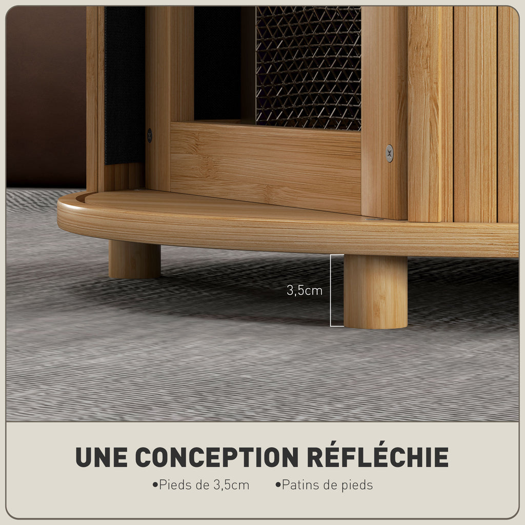 Table basse ronde table de salon en bambou avec rangement caché et porte coulissante, dim. Ø 60 x 45H cm, bois naturel