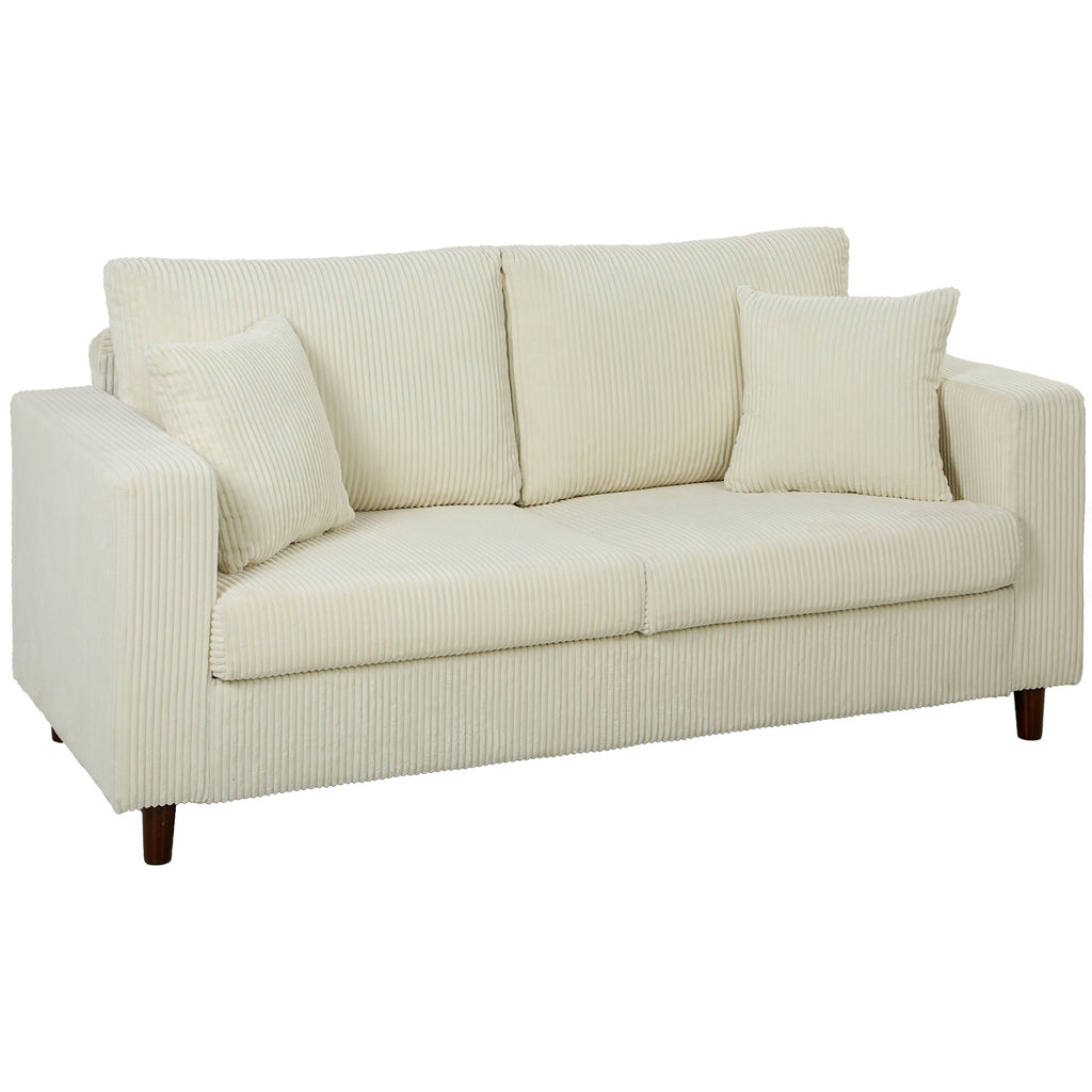 2-Sitzer-Sofa aus Cord, modernes Wohnzimmersofa 170 cm, breite Sitzfläche, Federkernpolsterung, Creme