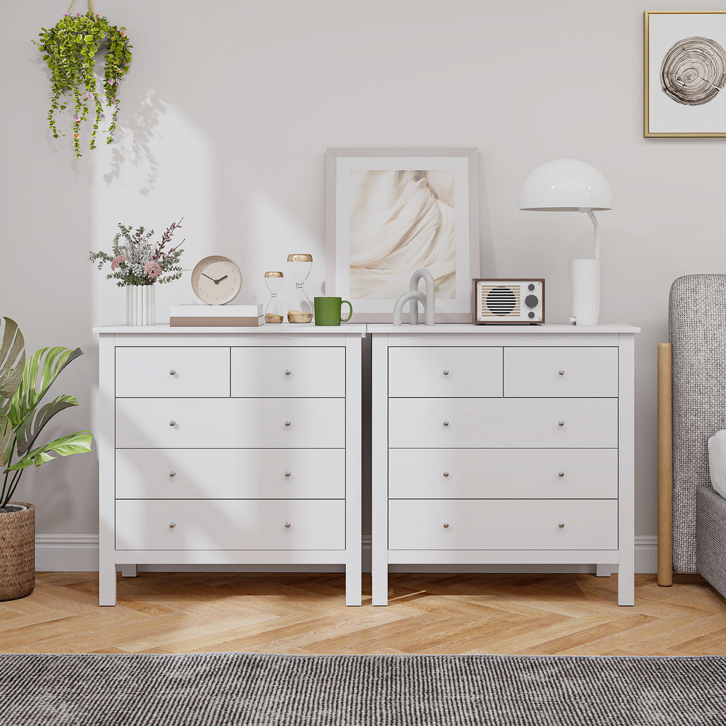 Commode à 5 tiroirs, meuble de rangement, avec poignées, glissières métalliques,  en bois, 79l x 39,5P x 80,5H cm, blanc