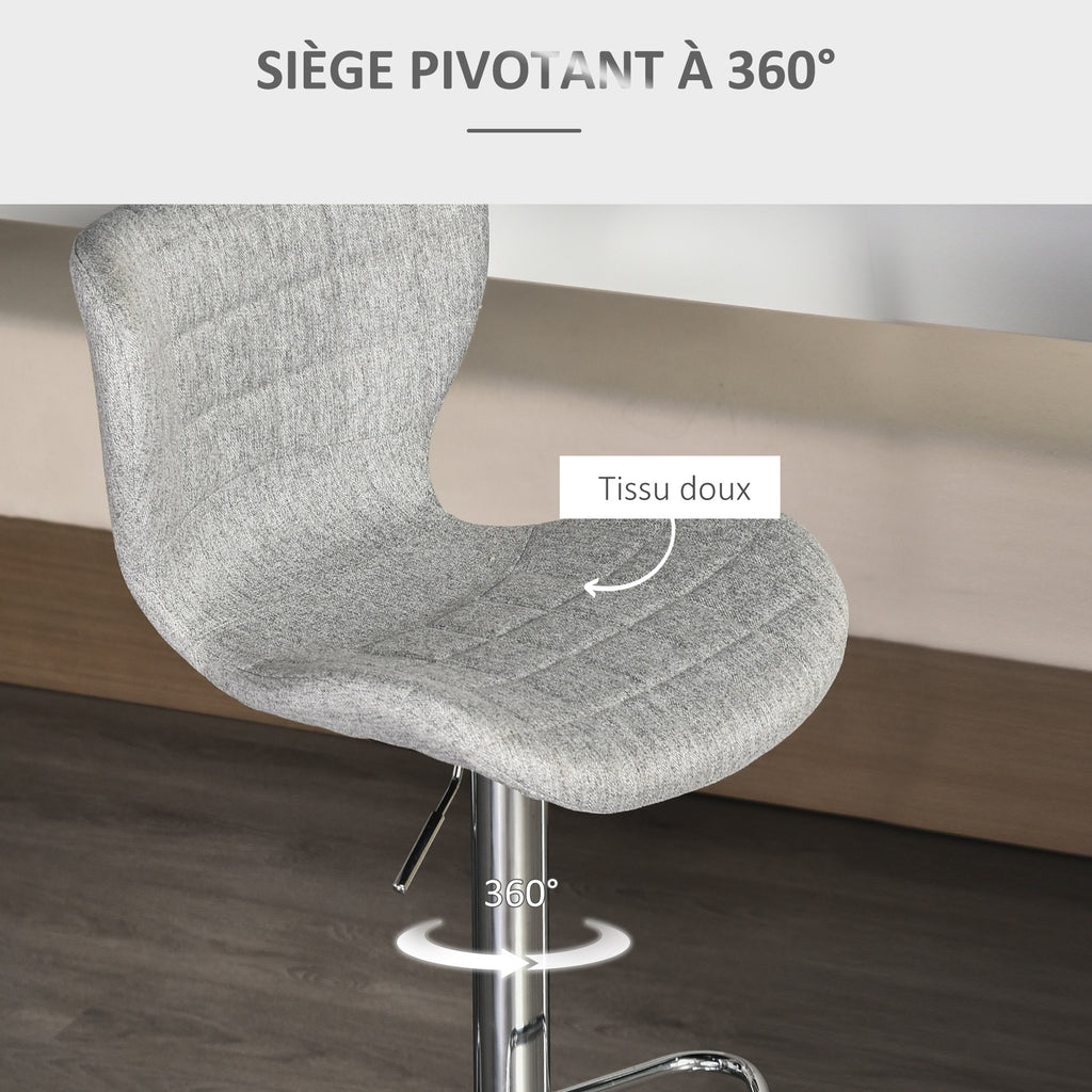 Lot de 2 Tabourets de Bar Design Contemporain Hauteur d'assise réglable 59-81 cm pivotant 360° Lin Gris