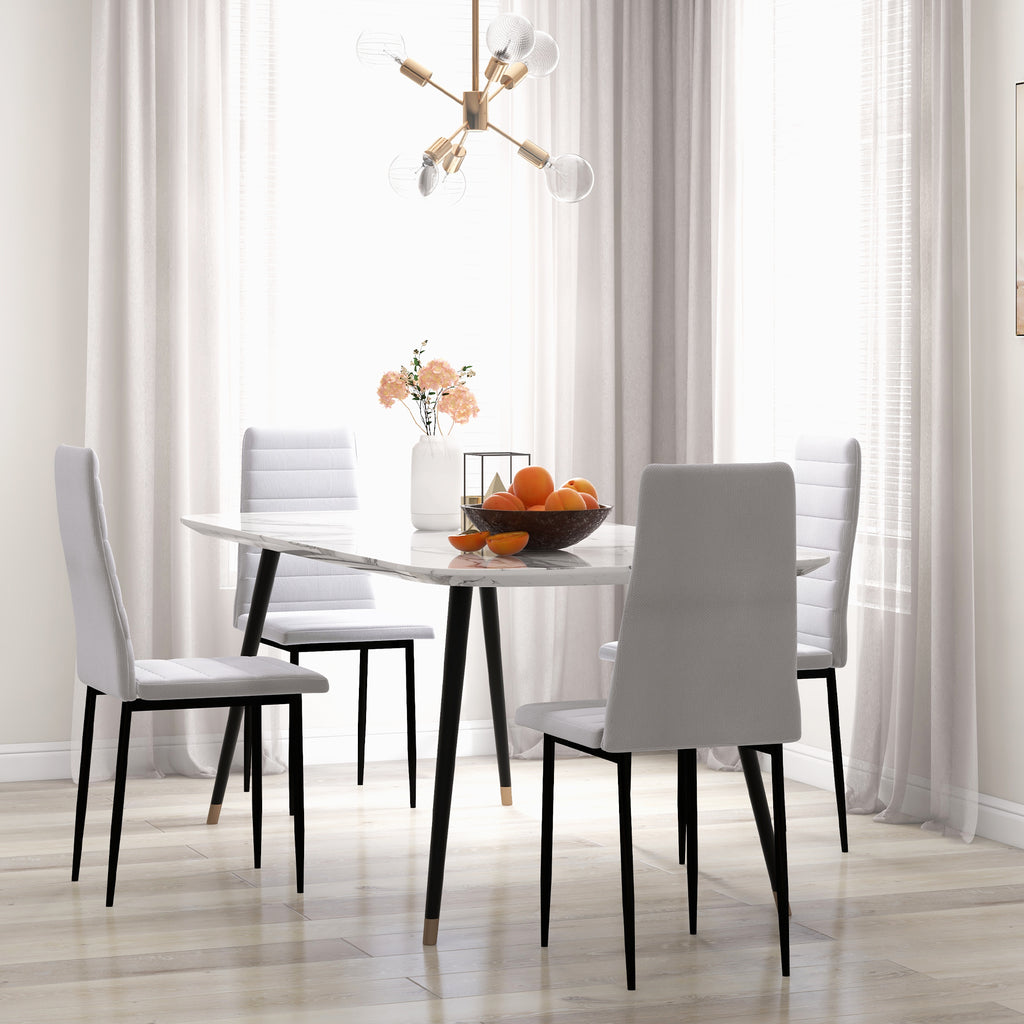 Lot de 4 chaises de salle à manger chaises de cuisine avec dossier haut pieds en métal et tissu en lin 41x50x97cm blanc