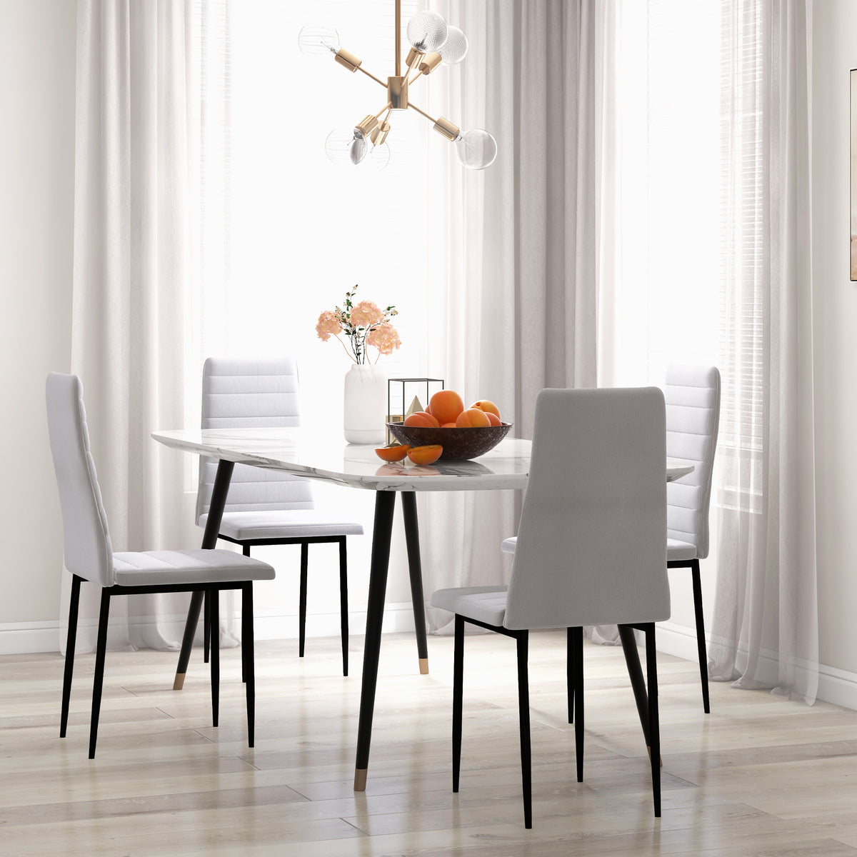 Lot de 4 chaises de salle à manger chaises de cuisine avec dossier haut pieds en métal et tissu en lin 41x50x97cm blanc