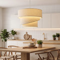 Suspension Luminaire à 3 Abat-Jour Effet Lin, Ampoule Non Incluse E14 40 W, Câble Réglable, Rosace Dorée, Beige