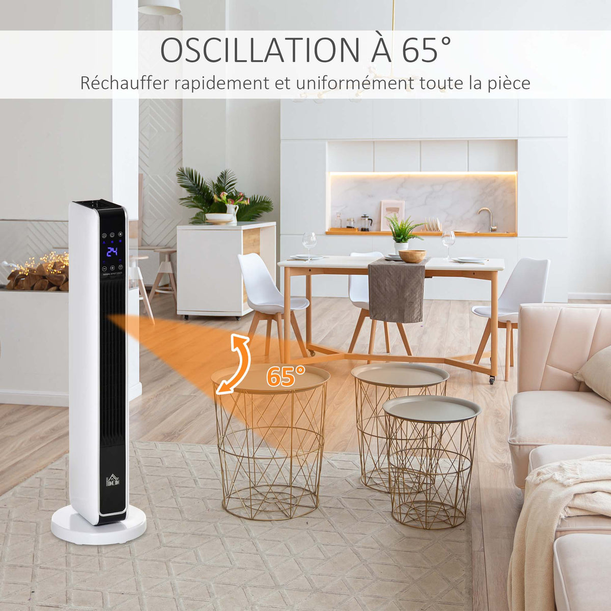 Chauffage électrique soufflant oscillant 1100/2200 W, céramique PTC, télécommande incluse, minuterie 8h, 21 x 21 x 73 cm