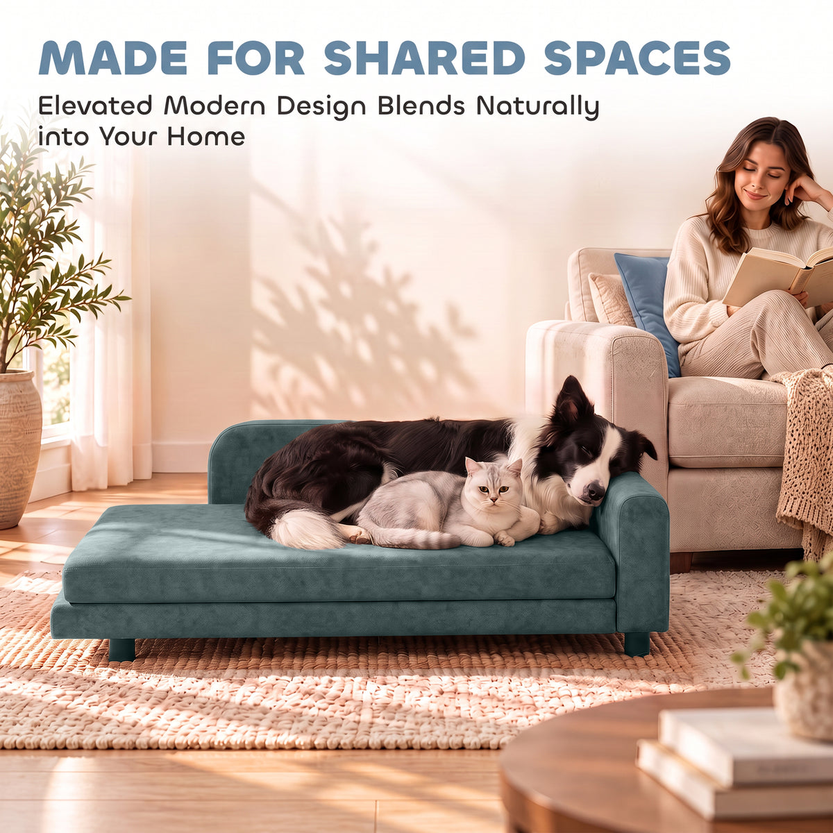 Hundesofa Hundebett abnehmbares waschbares Kissen hohe Rückenlehne Armlehnen Samt 101x66x34,5cm Grau