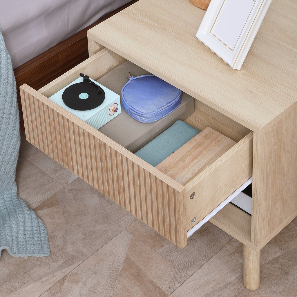 Table de chevet table de nuit avec tiroirs et niches, table d'appoint style moderne pour chambre à coucher, salon, dim. 47 x 47 x 50 cm, finition bois naturel