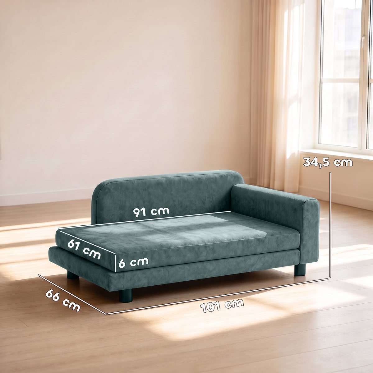 Hundesofa Hundebett abnehmbares waschbares Kissen hohe Rückenlehne Armlehnen Samt 101x66x34,5cm Grau