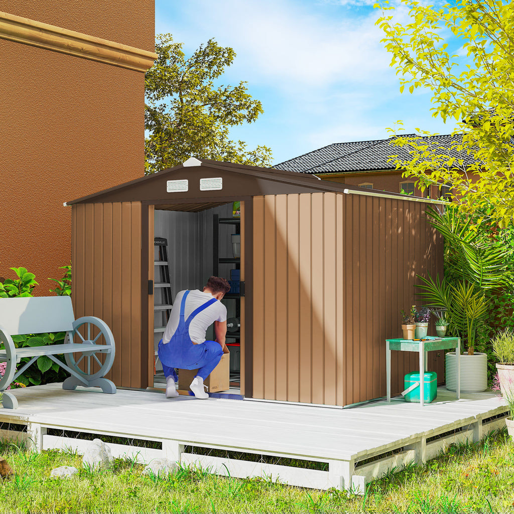Gartenhaus 4,9 m² Geräteschuppen Gartenschrank Schiebetür Belüftung Stahlblech Gelb
