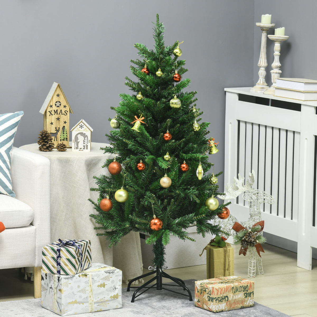Sapin de Noël artificiel avec 310 branches support en acier socle pliable en acier hauteur 120 cm vert
