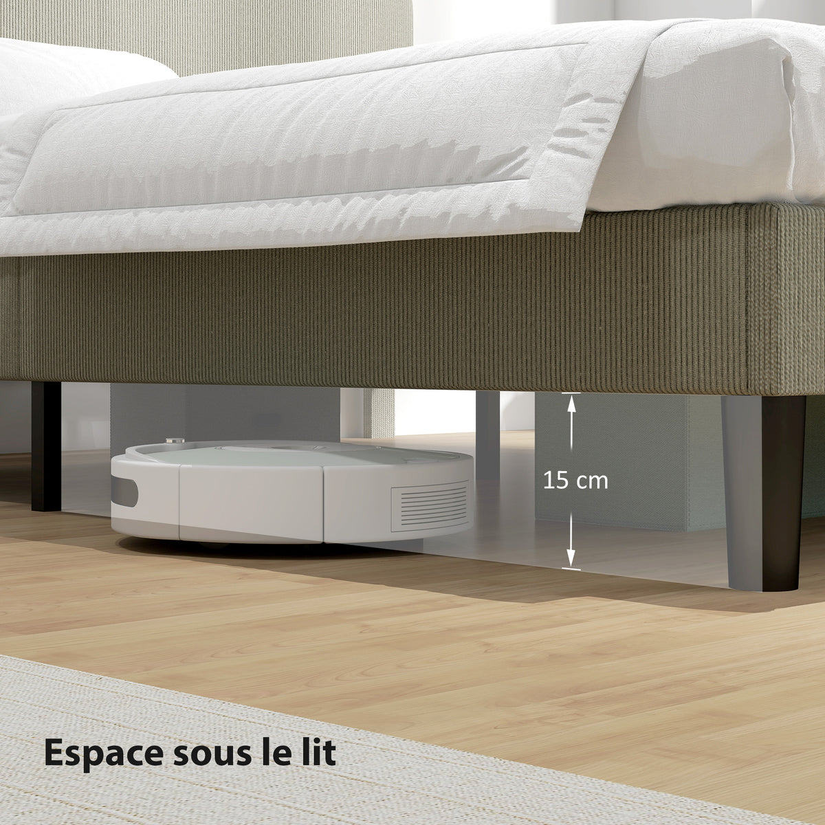 Cadre de lit 160 x 200 cm, sommier à lattes en bois, tête de lit réglable, lit double rembourré en velours côtelé, gris