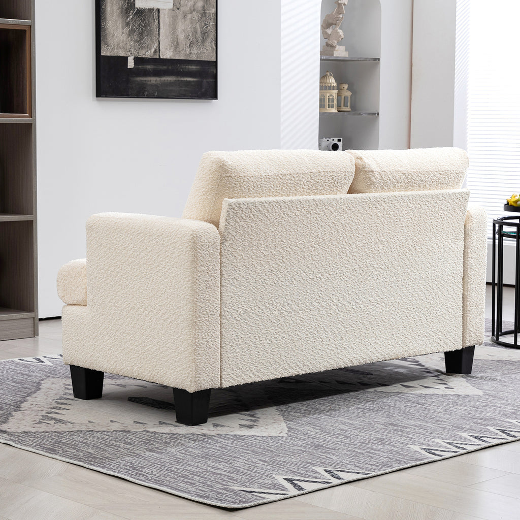 Canapé 2 places 120 cm avec coussins de dossier amovibles, tissu chenille pour salon, chambre, bureau, beige