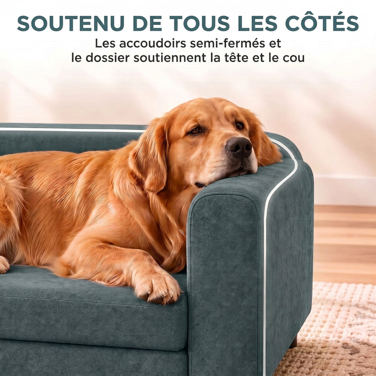 Hundesofa Hundebett abnehmbares waschbares Kissen hohe Rückenlehne Armlehnen Samt 101x66x34,5cm Grau