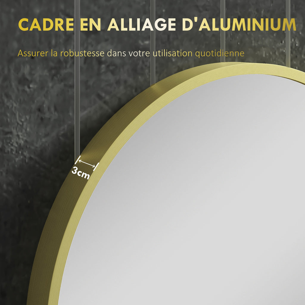Miroir ovale mural cadre en aluminium style minimaliste montage vertical ou horizontal avec 3 crochets 40 x 70 cm doré