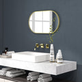 Miroir ovale mural cadre en aluminium style minimaliste montage vertical ou horizontal avec 3 crochets 40 x 70 cm doré