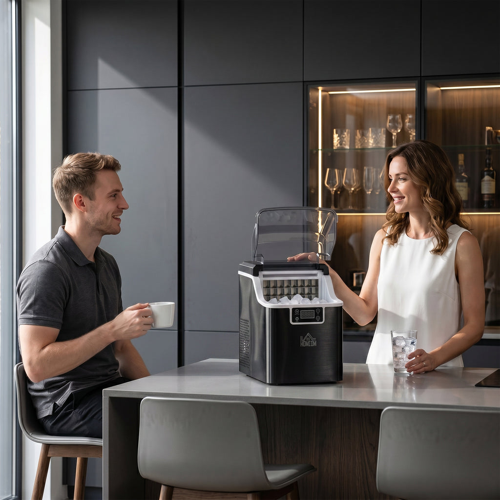 Eiswürfelmaschine, 20 kg in 24 Std., 24 Eiswürfel in 14-18 Min., Ice Maker mit Selbstreinigungsfunktion, 25,2x36x37,1 cm, schwarz